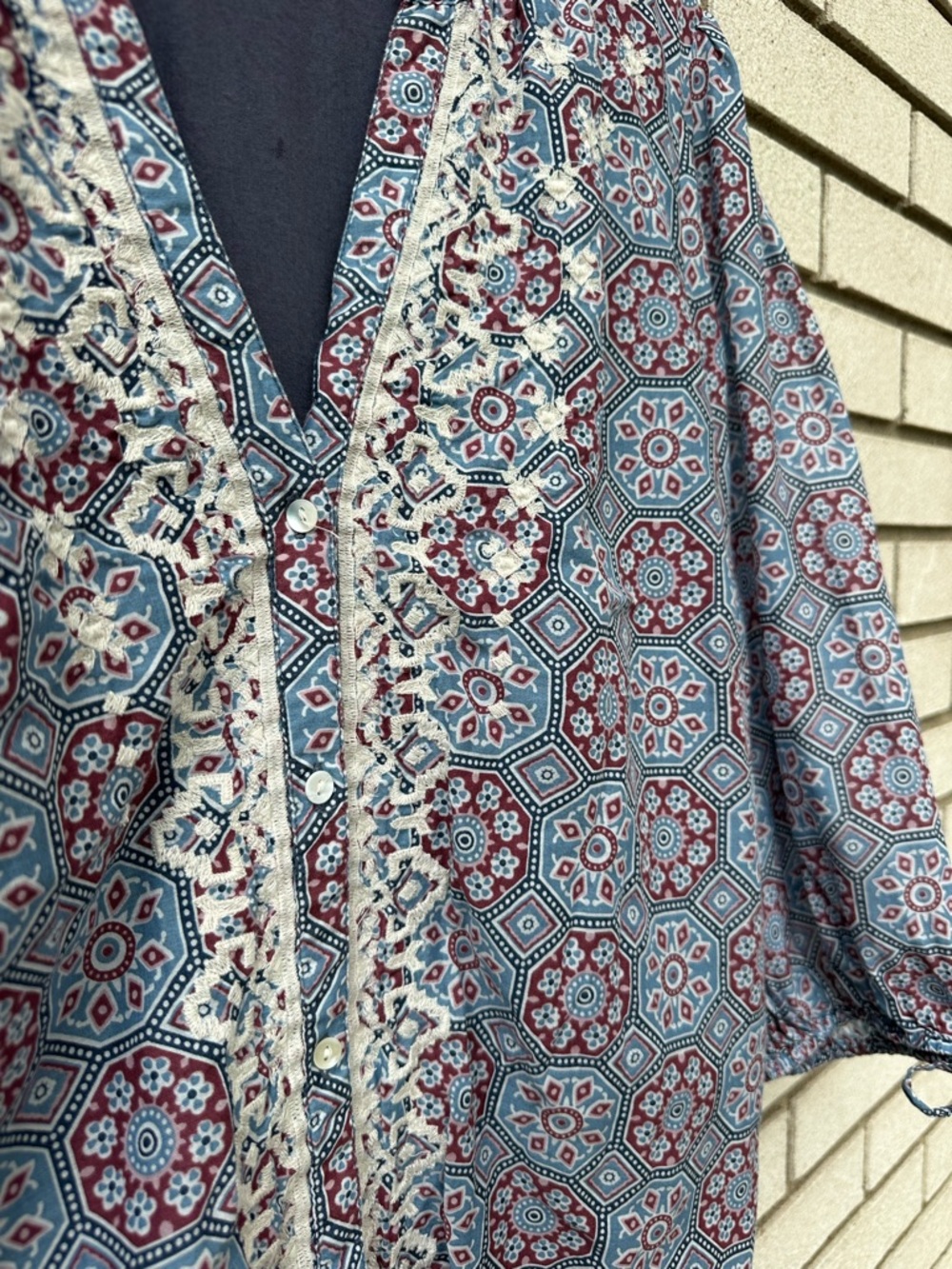 Sundance Zuri Discovery Cotton Boho Mini Dress Mosaic Medallion XL Cottagecore - Picture 6 of 11